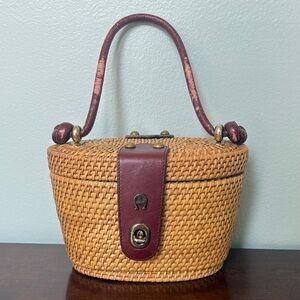 Etienne Aigner Vintage Coastal 60s 70s Handmade Woven Fishing Basket Purse Bag